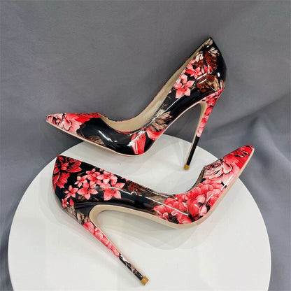 Funki Findz | Shoes | Women's Glossy Floral Print High Stilettos