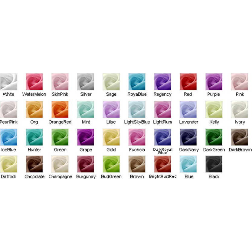 A grid of 42 color swatches with fabric-like textures displays various shades, each labeled with names like "White," "Watermelon," "RoyaBlue," and "DarkNavy."