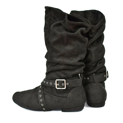 Funki Findz | Boots | Women's Faux Suede Mid-Calf Flat Boots