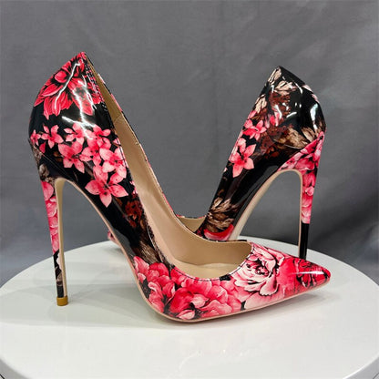 Funki Findz | Shoes | Women's Glossy Floral Print High Stilettos