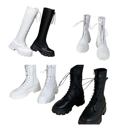 Funki Buys | Boots | Women's Long Chunky Boots | Gothic Lace Up, Zip