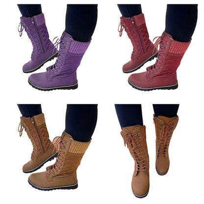 Funki Findz | Boots | Women's Plush Mid-Calf Lace Up Flat Boots