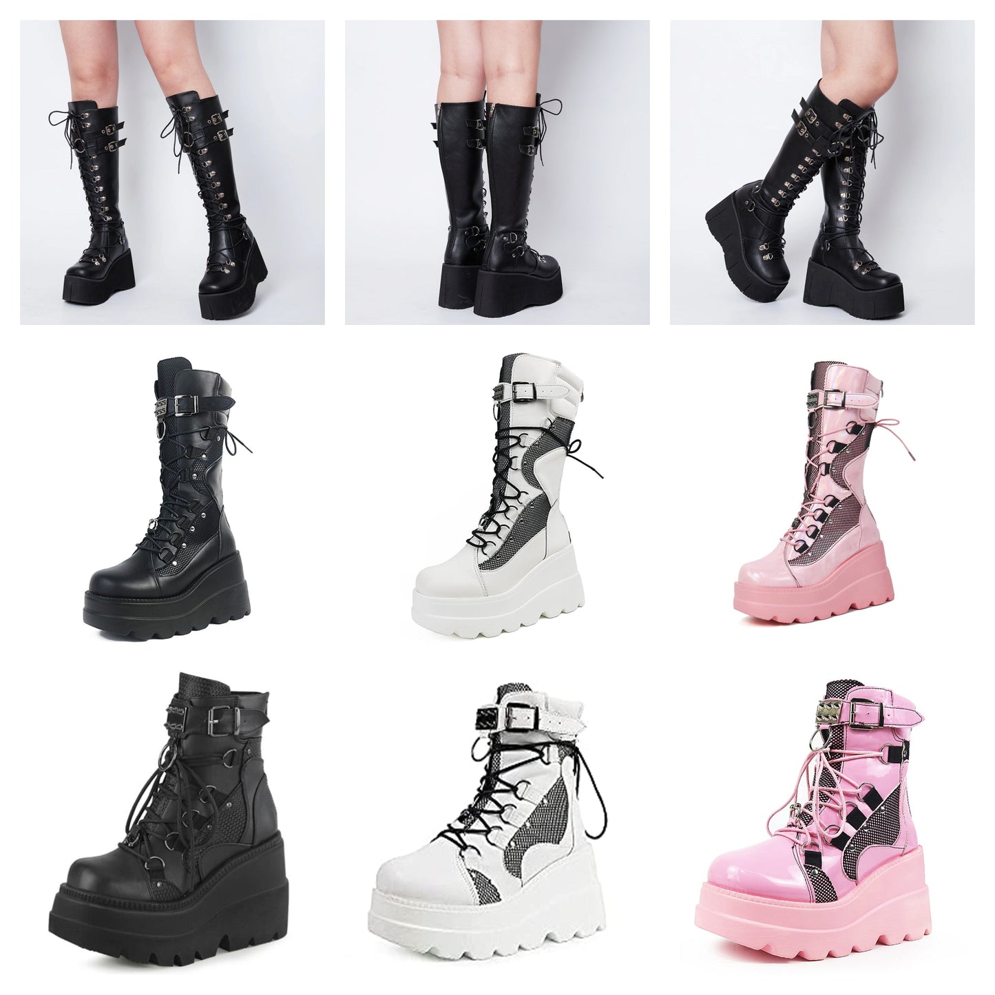 Funki Findz | Boots | Women's Goth Lace Up Platform Wedges