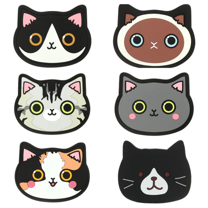 Funki Findz | Coasters | Cute Cartoon Cat Face Cup Mats 6 Pcs