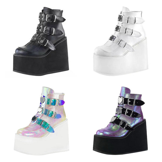 Funki Findz | Boots | Women's Buckle Strap Wedge Ankle Boots