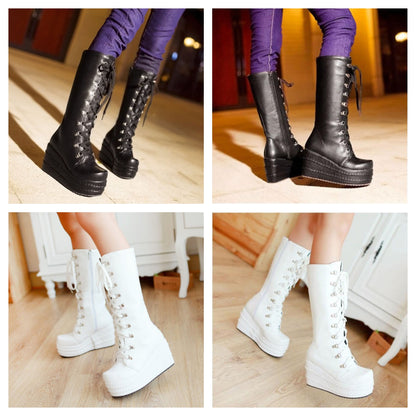 Funki Findz | Boots | Women's High Platform Gothic Wedge Boot