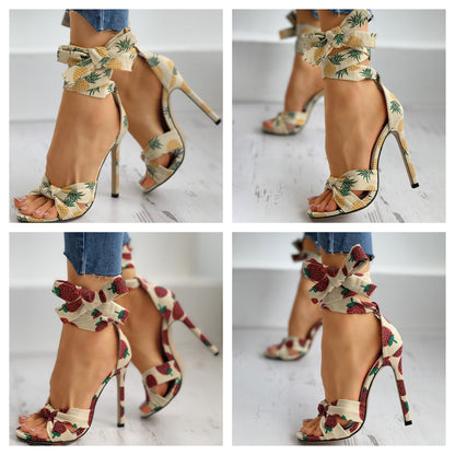 Funki Findz | Shoes | Women's Canvas Fruit Print Ankle Tie Heels