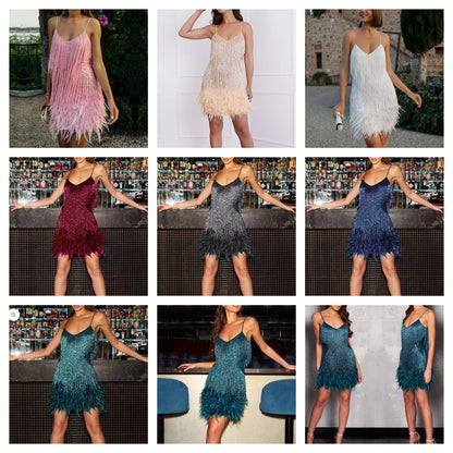 Funki Findz | Dresses | Women's Sequin Feather Fringe Dress