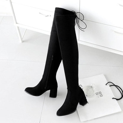 Funki Findz | Boots | Women's Thigh High Square Mid Heel Boots