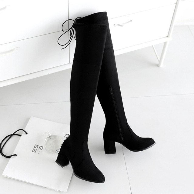 Funki Findz | Boots | Women's Thigh High Square Mid Heel Boots