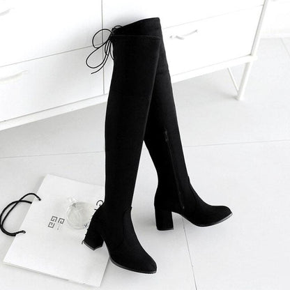 Funki Findz | Boots | Women's Thigh High Square Mid Heel Boots