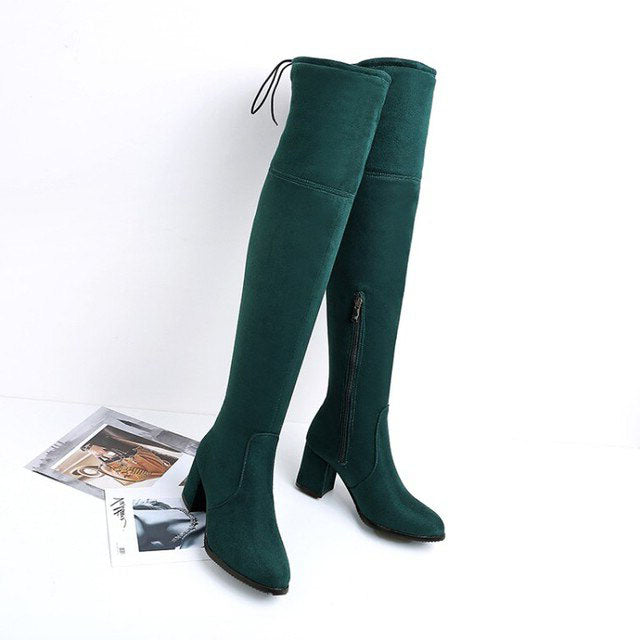 Funki Findz | Boots | Women's Thigh High Square Mid Heel Boots