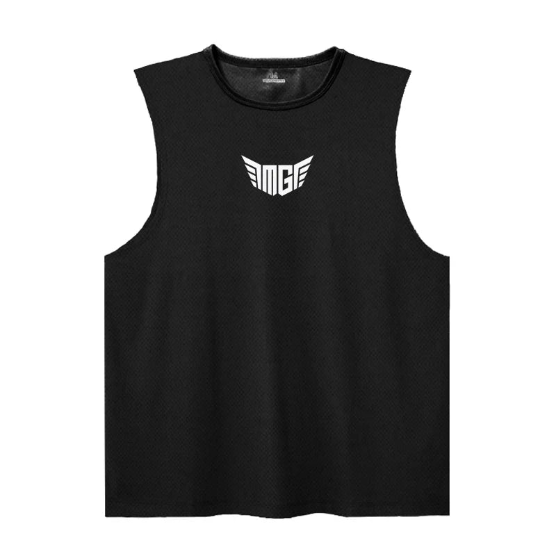 Black sleeveless athletic tank top featuring a white "MGF" logo with wing design on the front.