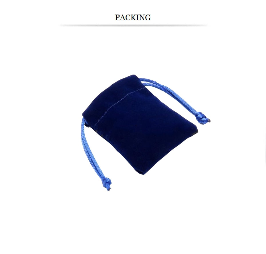 Dark blue velvet pouch with light blue drawstrings, lying on a white background. The simple design suggests elegance and functionality.