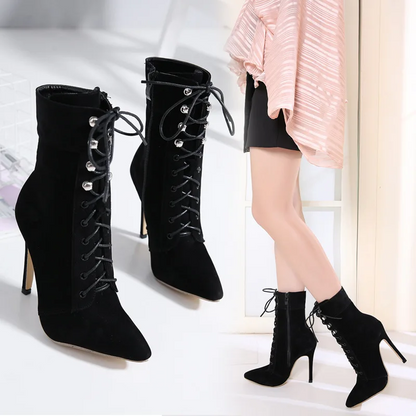 Funki Findz | Boots | Women's Suede High Stiletto Ankle Boots