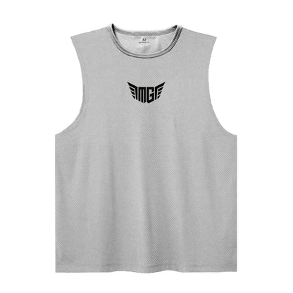 Gray sleeveless athletic tank top featuring a prominent black "MGF" logo with wing design on the front.