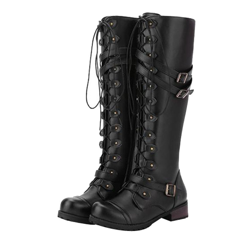 Funki Findz | Boots | Women's Knee High Steampunk Flat Boots