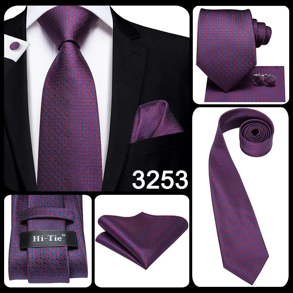 Funki Findz | Neckties | Men's Purple Silk Wedding 3Pcs Tie Set