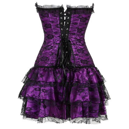 Funki Findz | Dresses | Women's Gothic Satin Lace Corset Dress