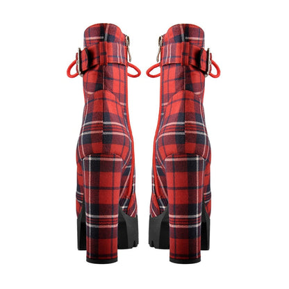 Funki Findz | Boots | Women's Plaid Buckle Strap Ankle Boots