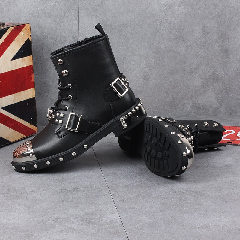 Funki Findz | Boots | Men's Leather Gothic Rivet Ankle Boots