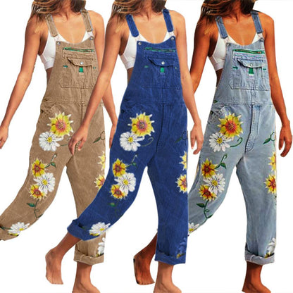 Funki Findz | Pants | Women's Sunflower Denim Bib Overalls