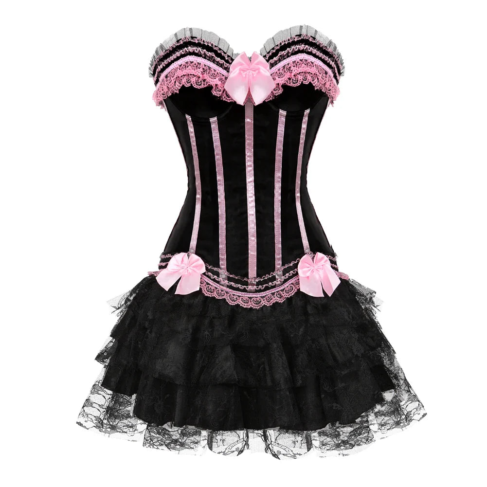 Funki Findz | Dresses | Women's Gothic Satin Lace Corset Dress