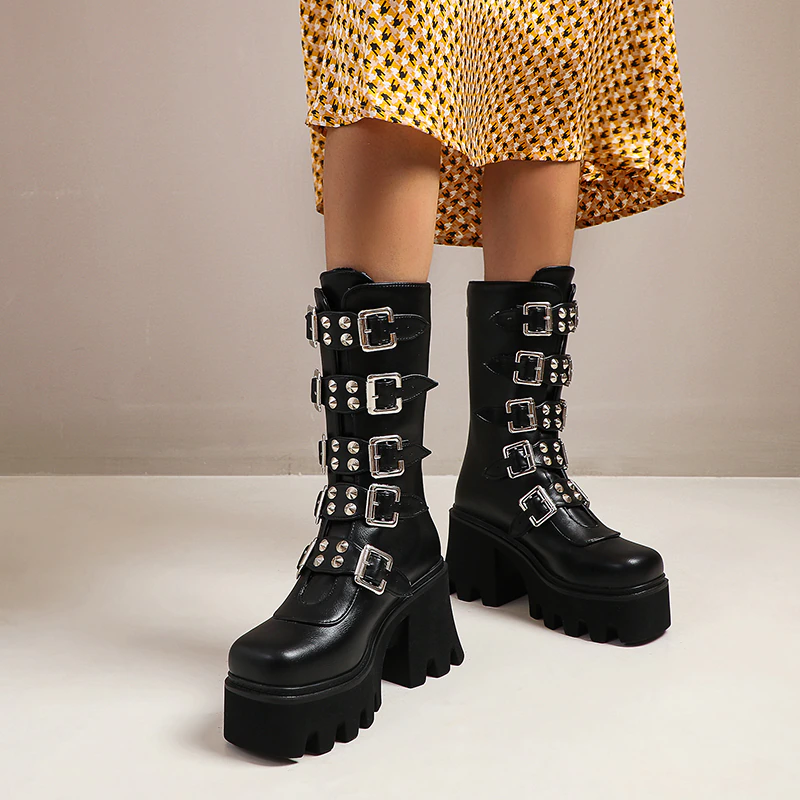 Funki Findz | Boots | Women's Platform Buckle Strap Wedges