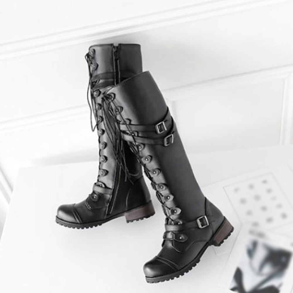 Funki Findz | Boots | Women's Knee High Steampunk Flat Boots
