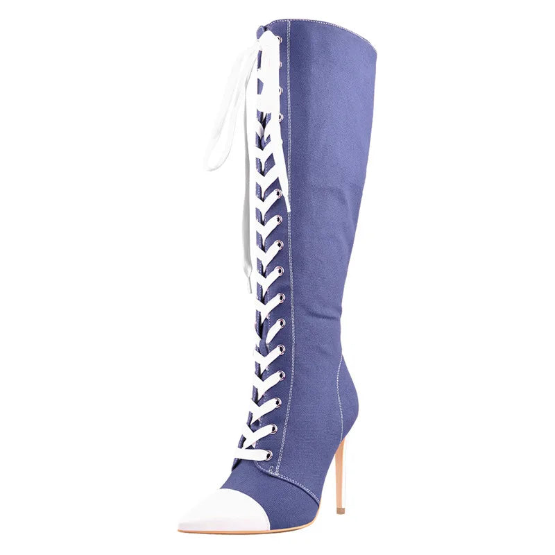 Funki Findz | Boots | Women's Lace Up Canvas Stiletto Boots