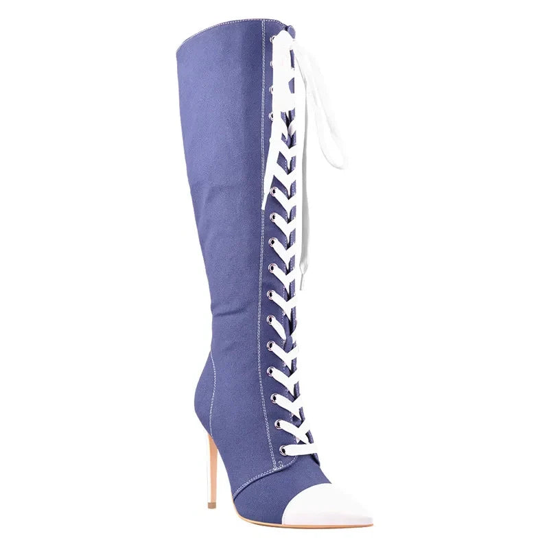 Funki Findz | Boots | Women's Lace Up Canvas Stiletto Boots