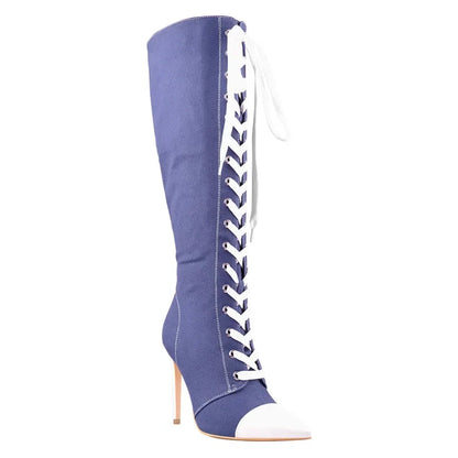 Funki Findz | Boots | Women's Lace Up Canvas Stiletto Boots