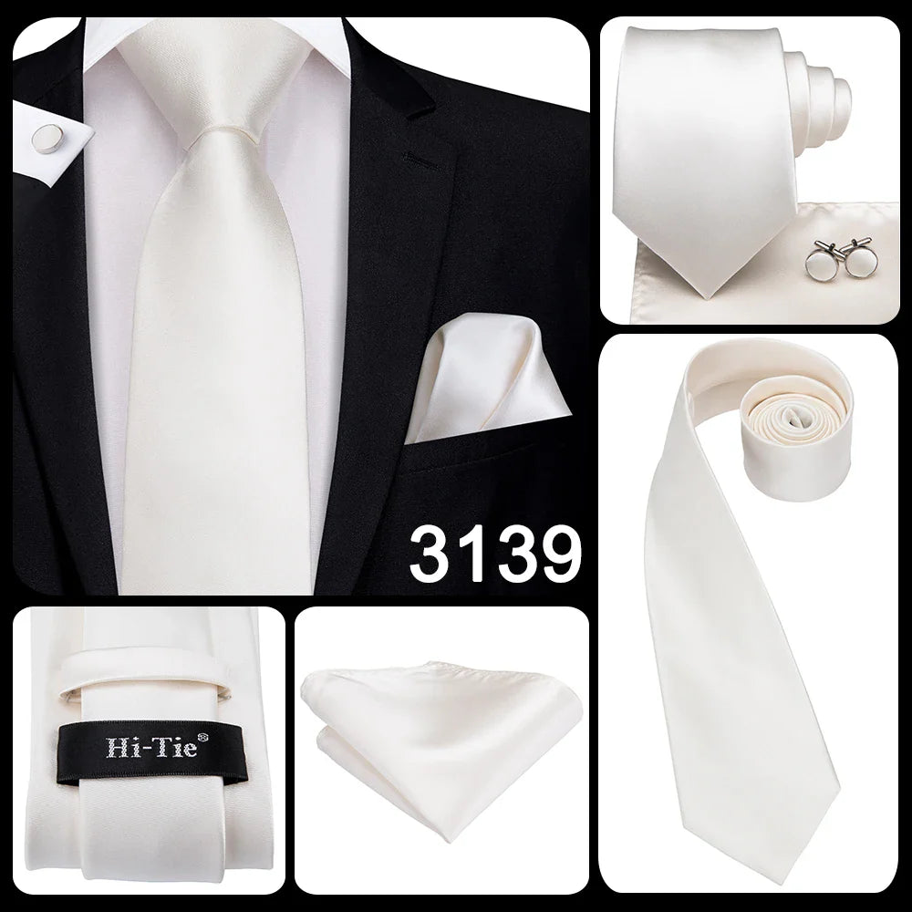 Funki Findz | Neckties | Men's 3pcs White Silk Wedding Tie Sets