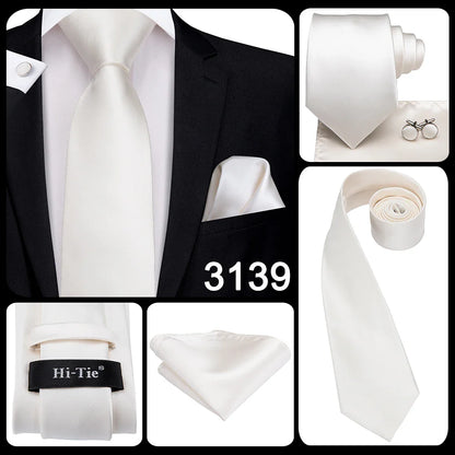 Funki Findz | Neckties | Men's 3pcs White Silk Wedding Tie Sets