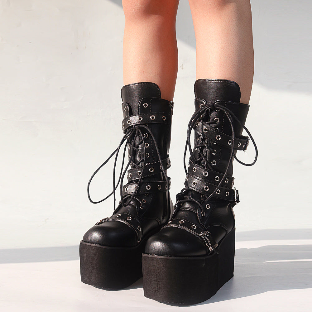 Funki Findz | Boots | Women's Buckle Wedge Platform Boots