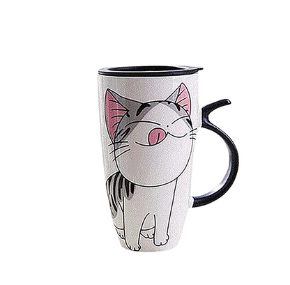 Funki Findz | Mugs | Large Ceramics Cat Mug | Spoon Lid | 20oz