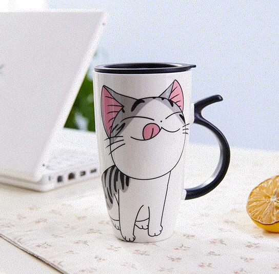 Funki Findz | Mugs | Large Ceramics Cat Mug | Spoon Lid | 20oz
