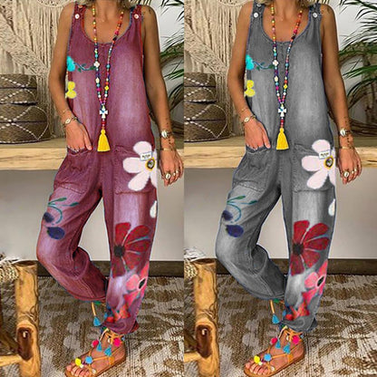 Funki Findz | Pants | Women's Boho Denim Flower Print Romper