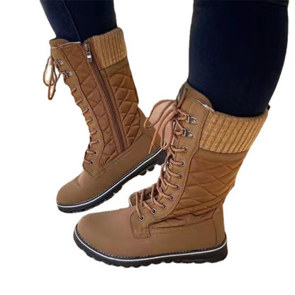 Funki Findz | Boots | Women's Plush Mid-Calf Lace Up Flat Boots