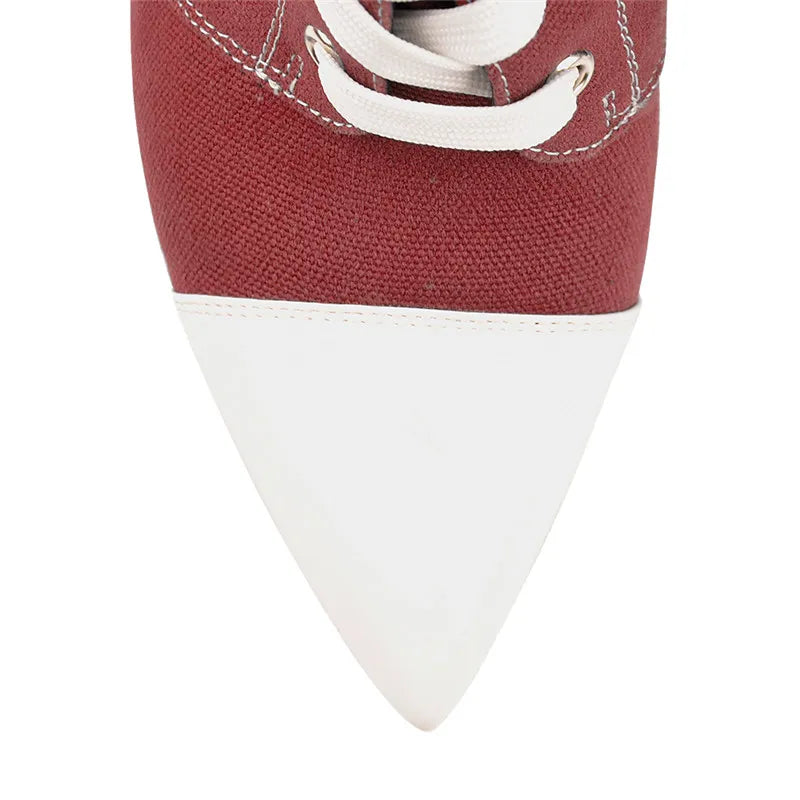 Funki Findz | Boots | Women's Lace Up Canvas Stiletto Boots