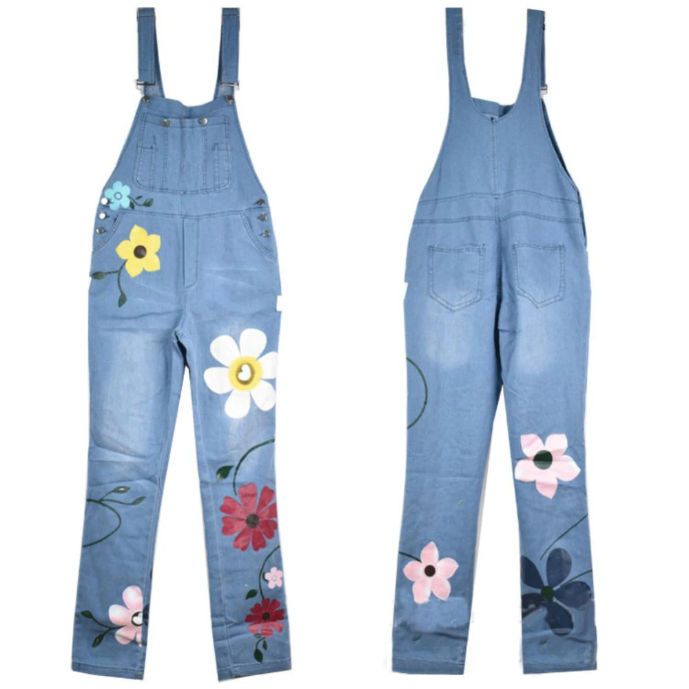 Funki Findz | Pants | Women's Floral Denim Suspender Overalls