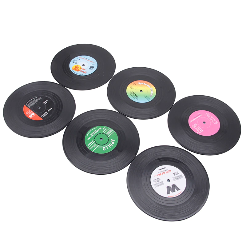 Funki Findz | Coasters | Vinyl Record Coasters and Holder 6 Pcs