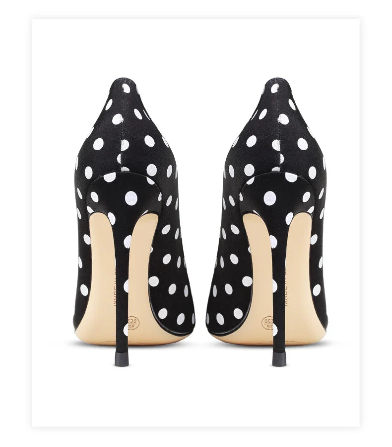 Funki Findz | Shoes | Women's Silk Polka Dot Pointed Toe Heels
