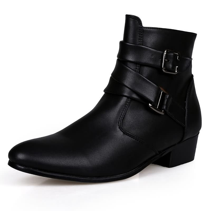 Funki Findz | Boots | Men's Buckle Strap Block Heel Dress Boots