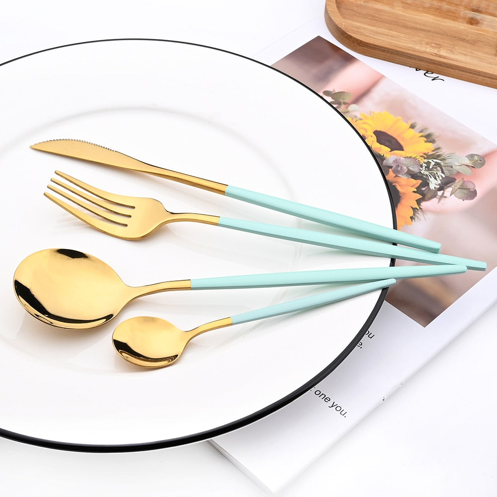 Funki Findz | Cutlery Sets | Gold Stainless Steel Mirror Polish 24 Set