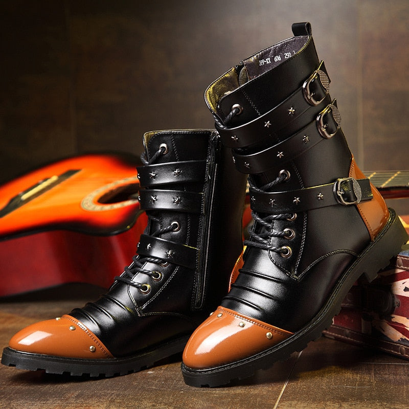 Funki Findz | Boots | Men's Punk Rivet Buckle Motorcycle Boots