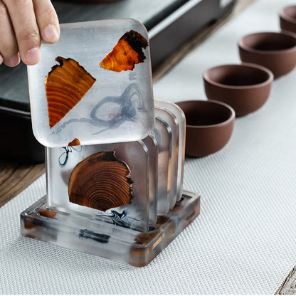 Funki Findz | Coasters | Pine Wood Resin Drink Coasters 6 Pcs