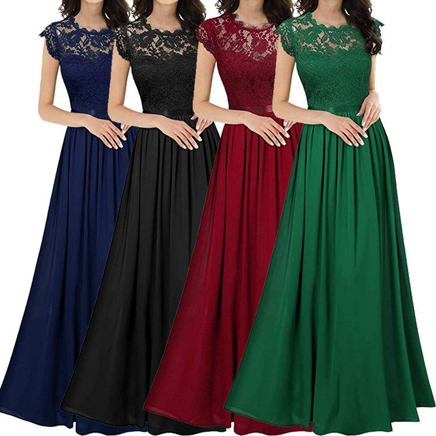 Funki Findz | Dresses | Women's Long Floral Lace Evening Dress