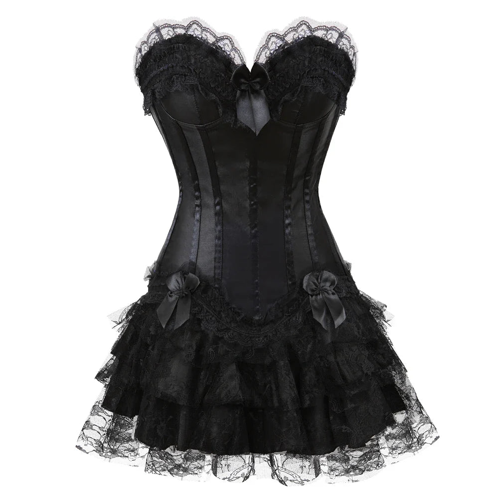 Funki Findz | Dresses | Women's Gothic Satin Lace Corset Dress