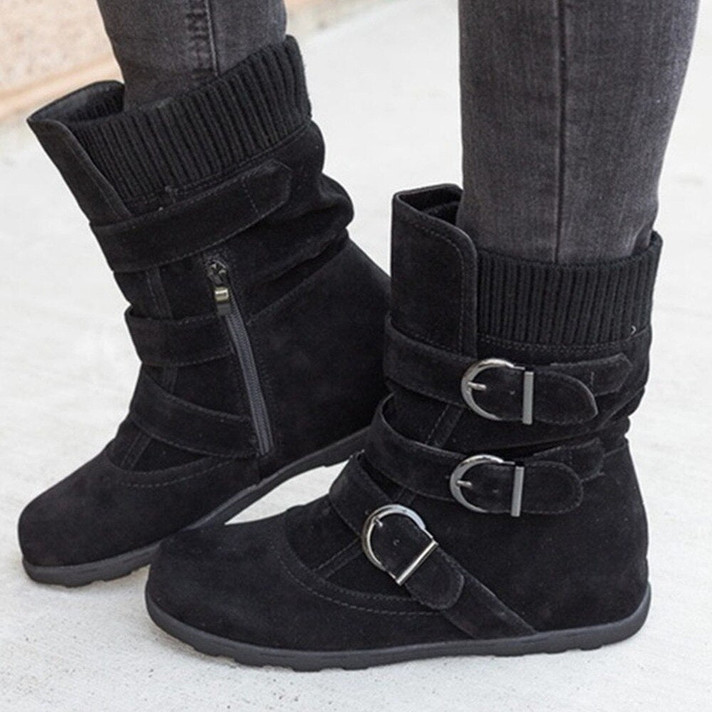 Funki Findz | Boots | Women's Buckled Suede Snow Ankle Boots